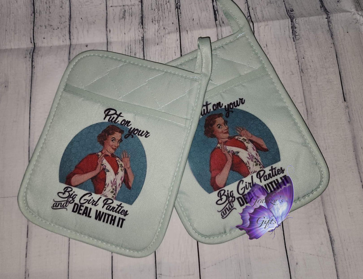 Rubber Backed Pocket Pot Holder- Sarcastic Ladies