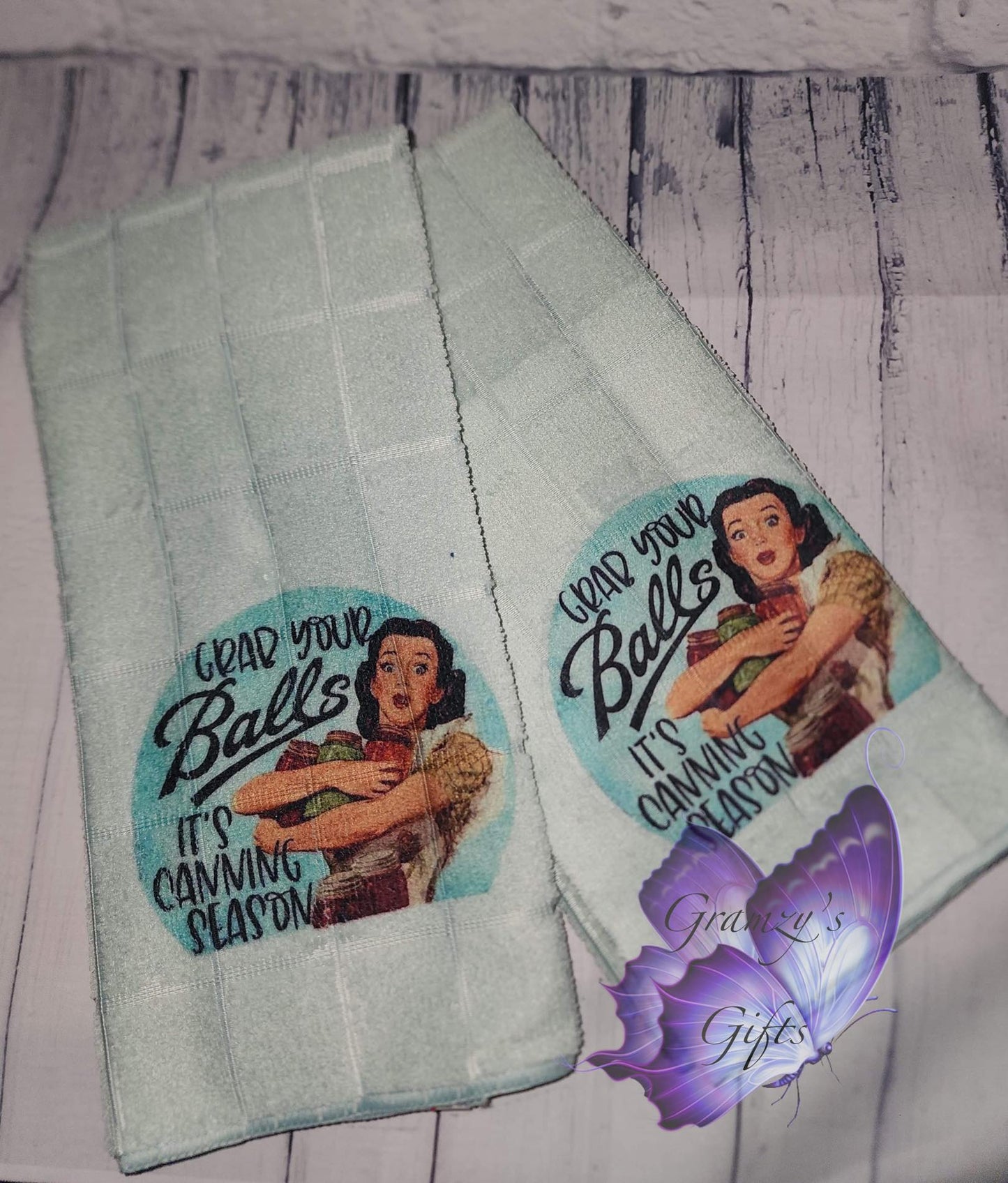 Hand Towel- Grab Your Balls It's Canning Season (color is soft mint)